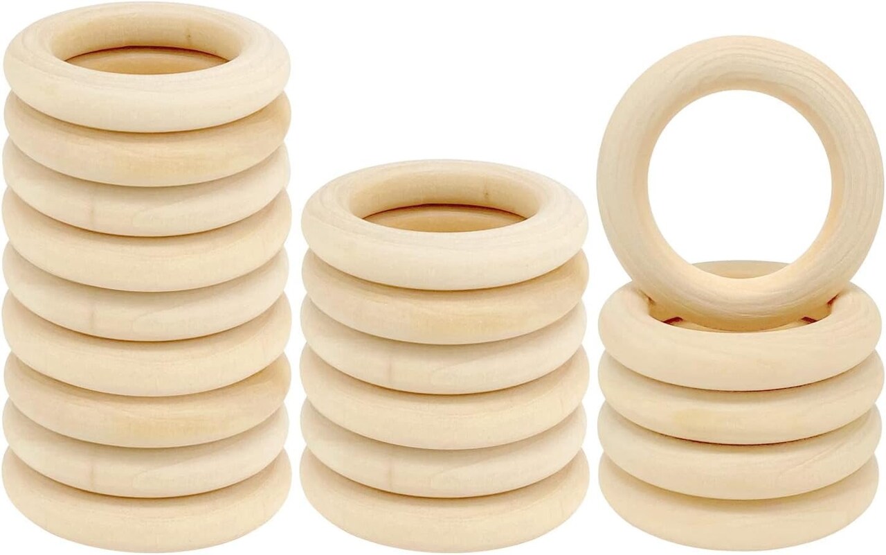 2.2 Inch Natural Wood Macrame Rings for DIY Crafts, Unpainted Round Pendant Connectors